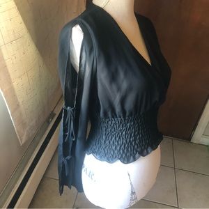 HALLOWEEN RAGE CLOTHING Women's Sexy Black Cold Shoulder LS Blouse Shirt Sz M